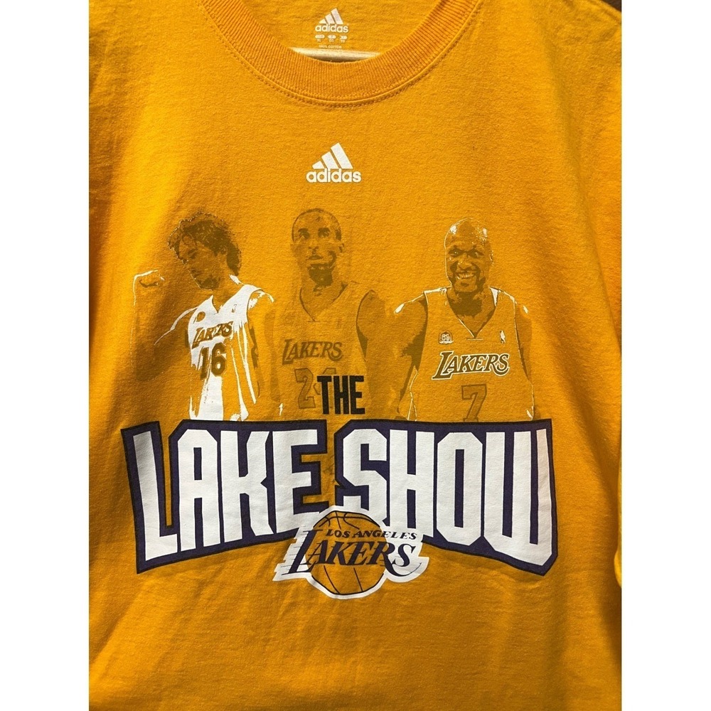 Adidas Los Angeles Lakers Kobe Bryant Gasol Odom Lake Show T-Shirt Gold Mens XL‎